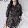 MODIQUE Spring Summer Plus Size New Women Loose Vintage Cotton Linen Floral Print Blouse Shirts Female Casual Oversize Long Sleeve V-Neck Top T-Shirt