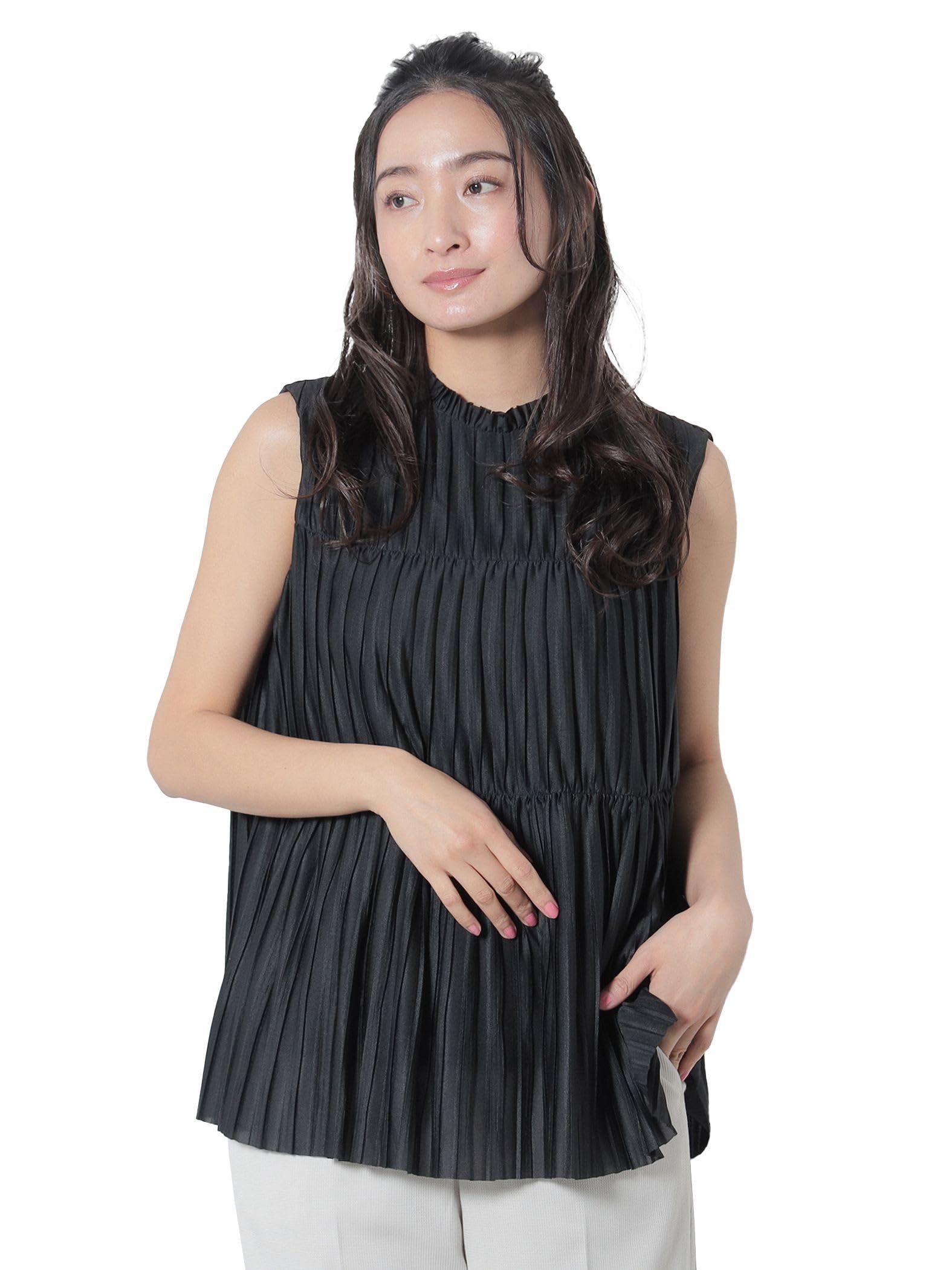 

Beams Heart High Neck Pleated One Size Women s S/S Shirt, Blouse, Black, чёрный