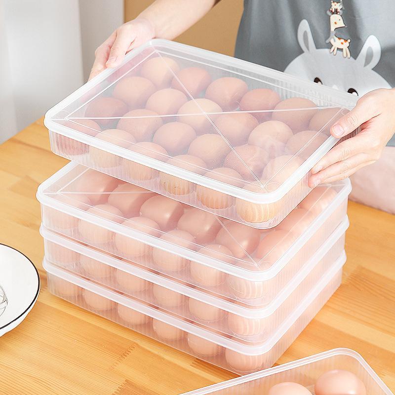 Clear Plastic Egg Storage Box with Lid Stackable Egg Organizer Tray for Fridge Kitchen Home Dorm Fresh Preservation