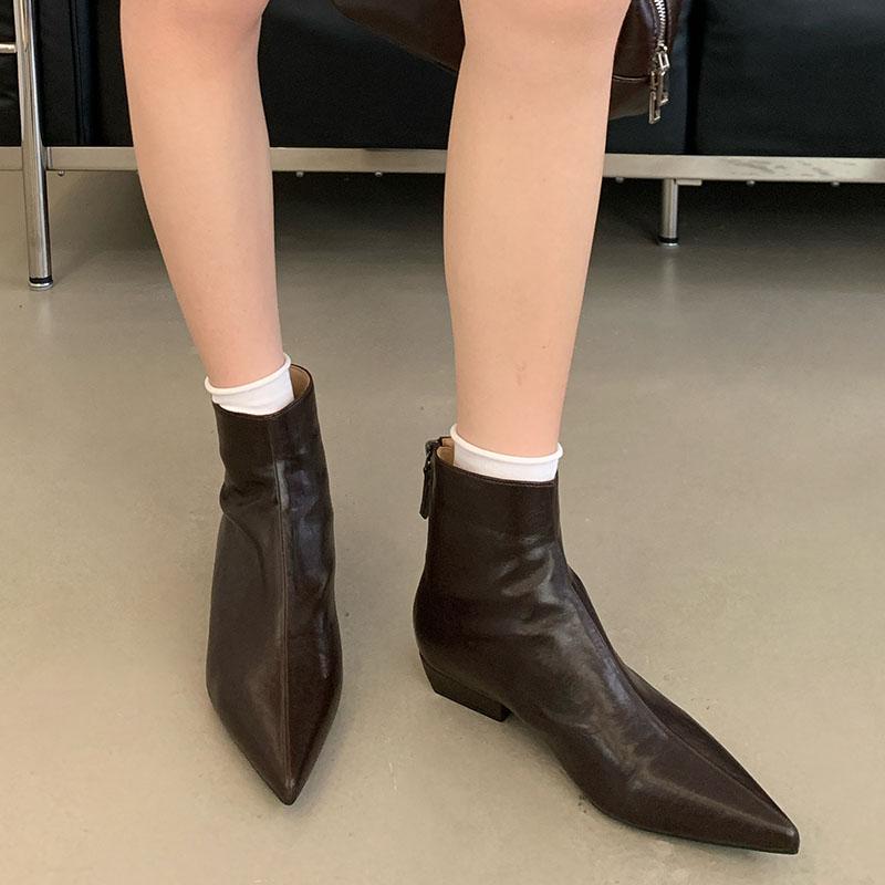 Módní dámské kotníkové strečové boty na nízkém podpatku se zipy Boty Módní špičaté dámské moderní krátké boty Boty
