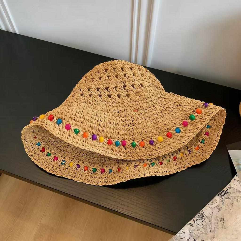 Lace Lace Beach Hat Straw Hat Women's Summer Curled Seaside Hollow Lafite Sun Hat Big Brim