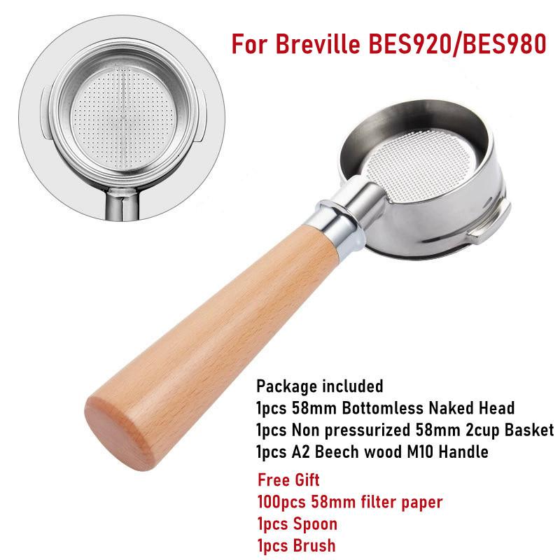 

58mm Stainless Steel Bottomless Portafilter Filter Holder with M10 Handle,Compatible with Breville BES920/BES980 Coffee Machine For Breville BES980