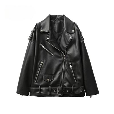 2023 New Women's Motorcycle Leather PU Imitation Leather Loose Jacket Black Jacket