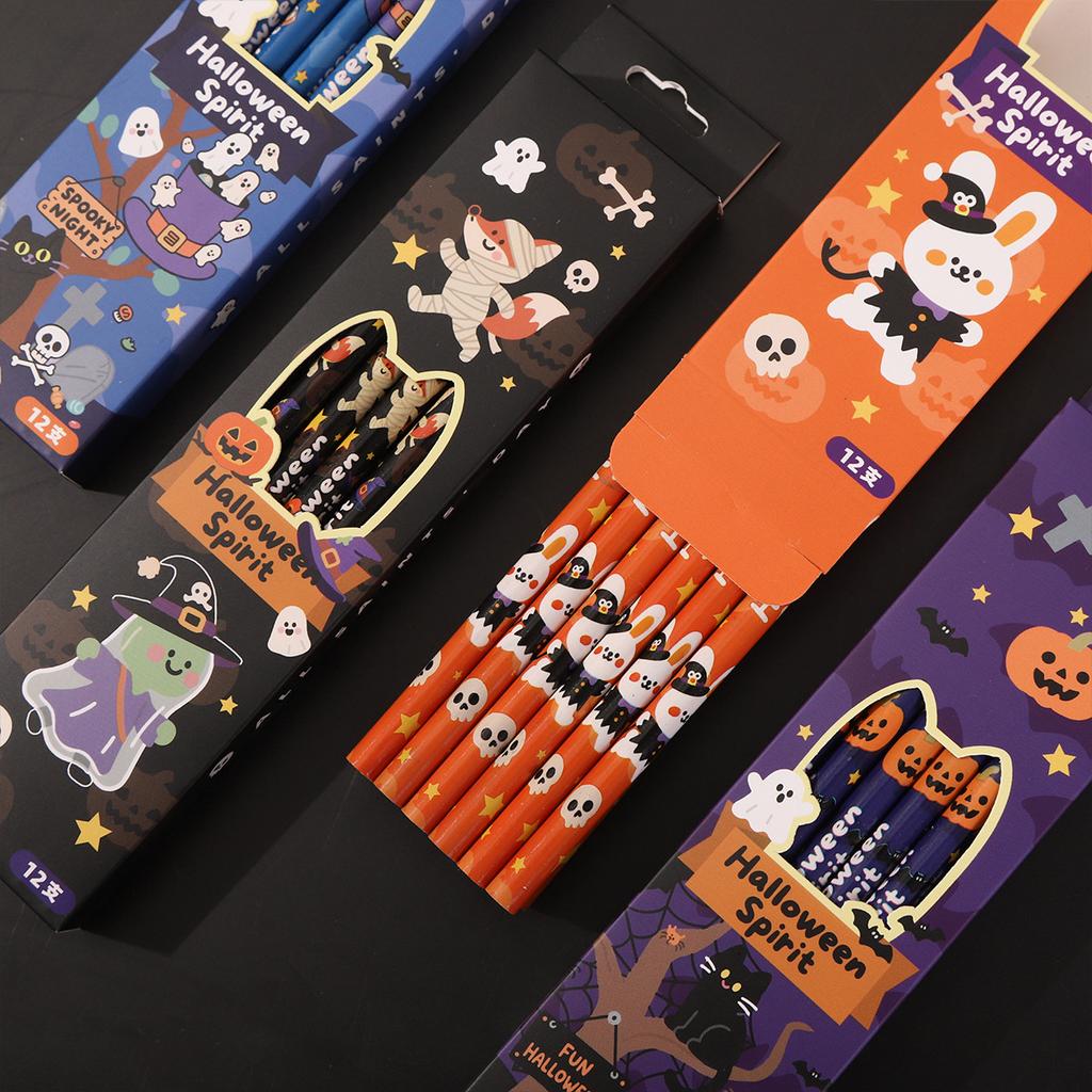 12Pcs/Set Halloween Themed Pencils For Kids Birthday Halloween Party Gift Cartoon Pumpkin Ghost Pencil For School Rewards
