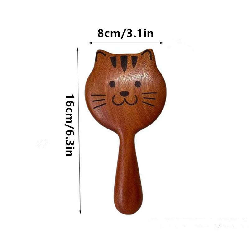Durable Kitten Shape SPA Gua Sha Tool Brass Head Sandalwood Massage Comb Long Wooden Handle Sturdy Meridian Point Massager Brush