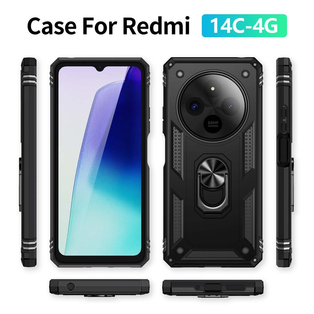 For Redmi 14C 4G Shockproof Folding Armor Case For Redmi A3 Stand Holder Ring Cover