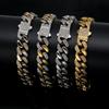 Pvd 18k Gold Color Hip Hop 11MM 15MM 19MM Width 316 Stainless Steel with Two Rows Rhinestone Iced Out Cuban Link Chain Bracelet