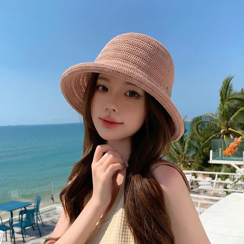 Summer hollow breathable knitted fisherman hat with rolled edge basin hat, fashionable sun protection and sunshade hat for women