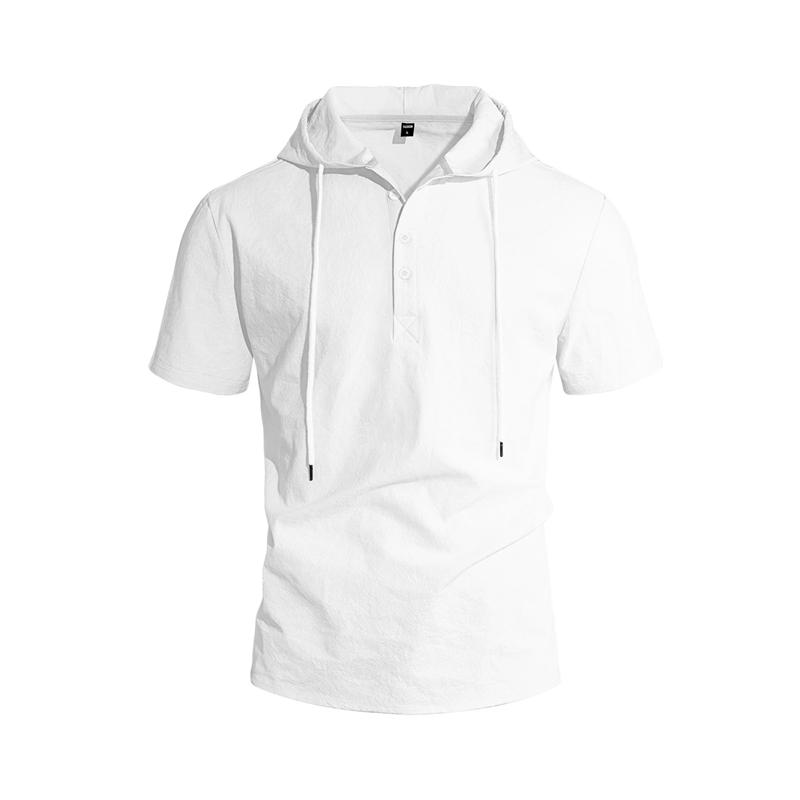 Men's Linen Short Sleeve T-Shirt Beach Casual Hooded Shirt Pure Color Shirt Comfortable Lightweight Breathable Summer Top