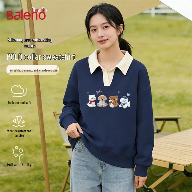 Baleno Women s Polo Collar Cartoon Print Loose Sweatshirt S