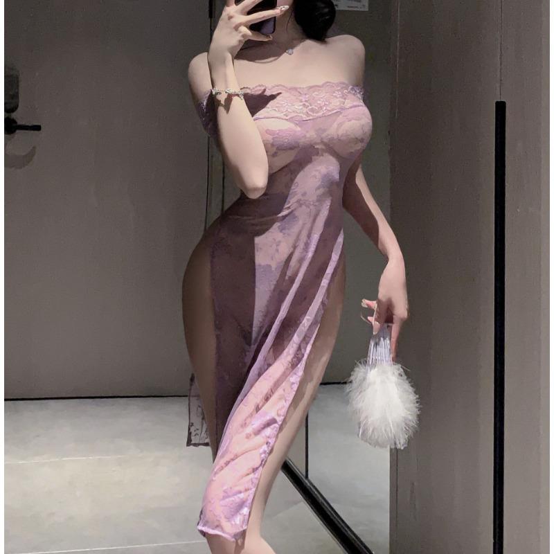 Sex underwear dress sexy passion no temptation purple cheongsam pure desire underwear pajama set qqny women