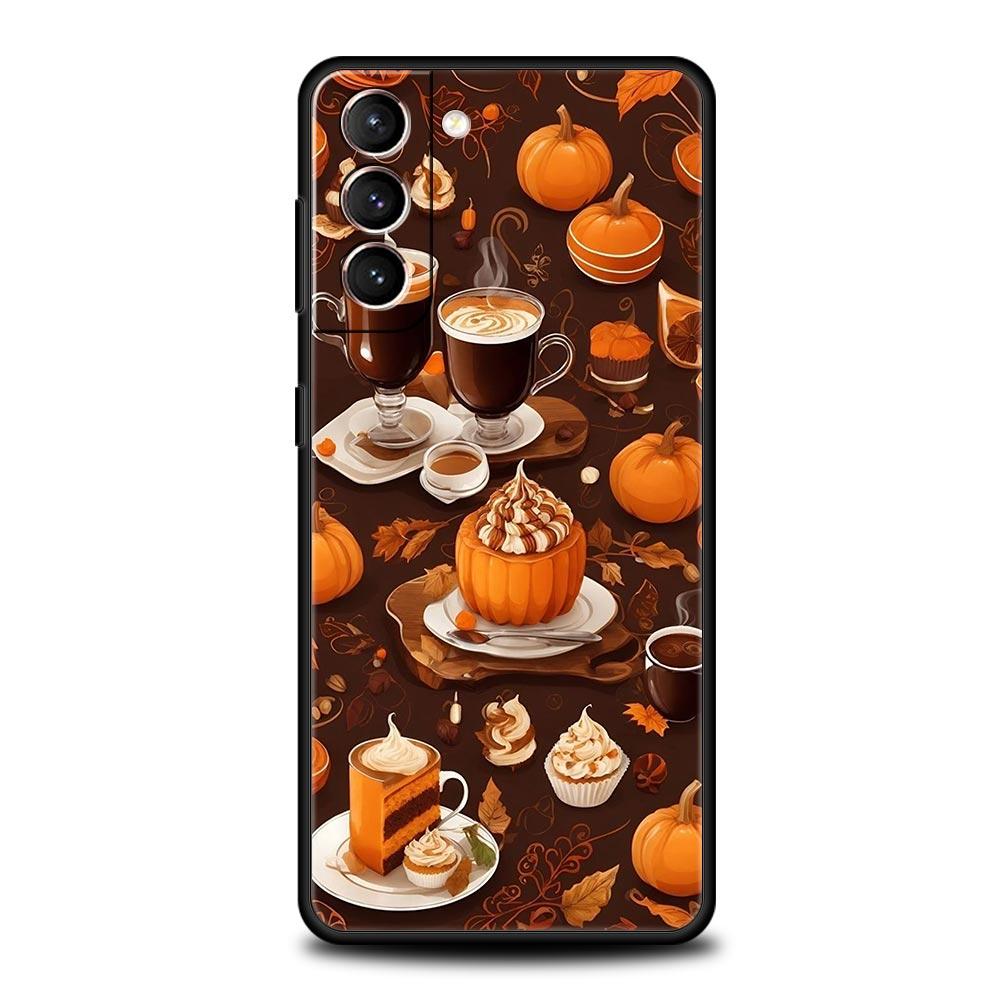 Pumpkin Autumn Leaves Coffee Phone Case for Samsung Galaxy S26 S25 S24 S23 S22 S20 S21 FE Ultra S25 Edge Plus 5G Soft TPU Cover