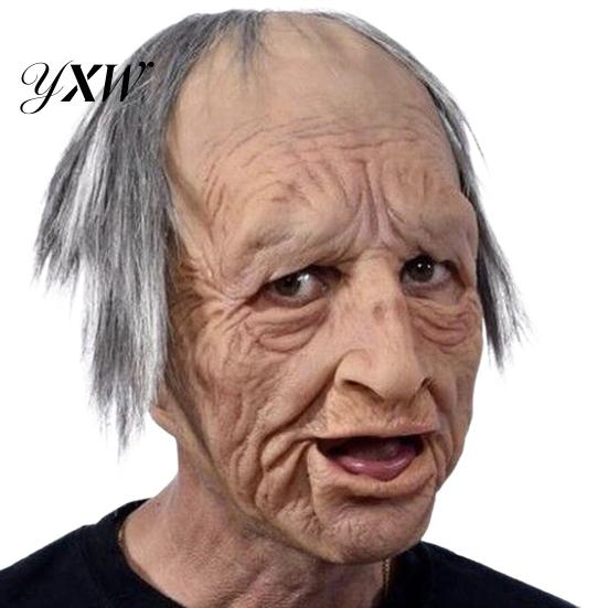 Affascinante Maschera Anziano Uomo Vecchio per Adulti Lattice Realistico Umano Testa Intera Copertura Confortevole con Rughe Realistiche Halloween Mascherata Cosplay