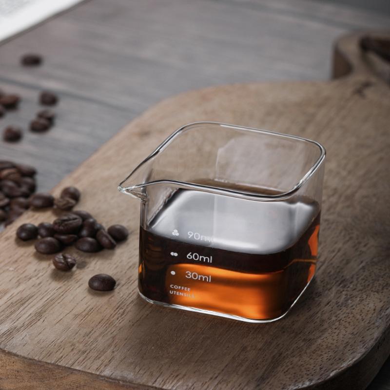 90/120Ml Square Espresso Measuring Cup With Scale Transparent Single Mouth Milk Jug Coffee Supplies Glass Kitchen Measure Mug