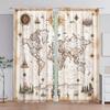 2 Panels Retro Nautical Map Pattern Window Curtains Half Blackout Suitable for Artistic Home Decorative Curtains
