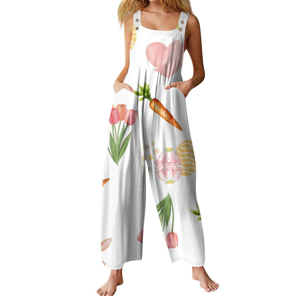 Women's Casual Jumpsuit Sleeveless Easter Print Jumpsuit
