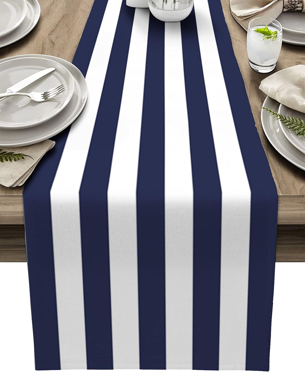 Jingyue Pet Blue/White Navy Stripe Linen Table Runner Kitchen Dining Table Decor Reusable Farmhouse Table Runners Holiday Wedding Decoration