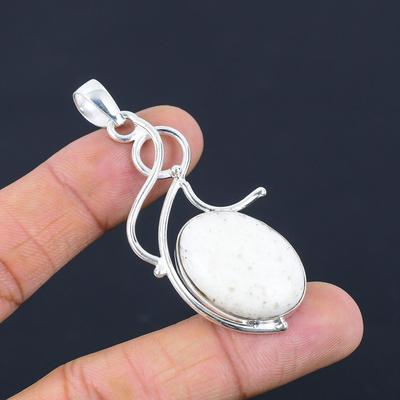 Sterling Silver Natural Scolecite Wife Bezel Wedding Anniversary Pendant Jewelry