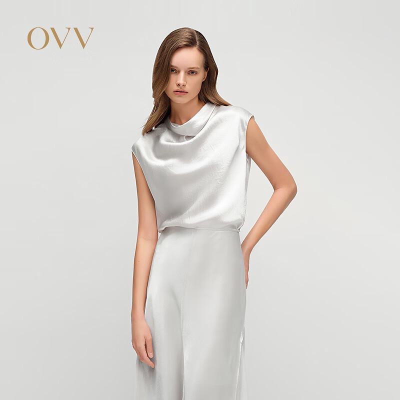 OVV Women s Glossy Acetate Cap Sleeve Cowl Neck Top M