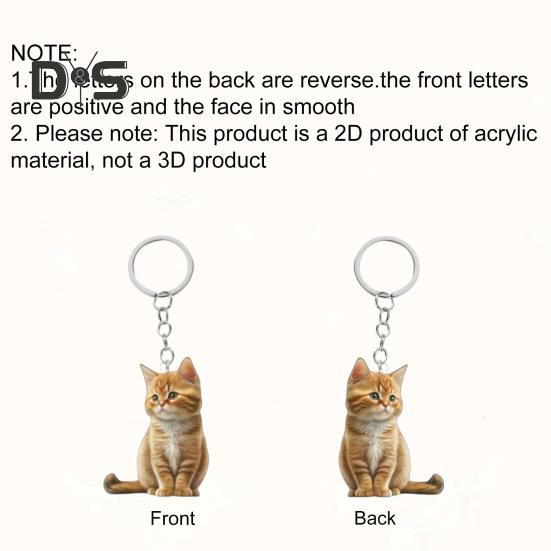 Katt Nyckelring Dubbelsidig 2D Platt Akryl Husdjur Hängande Dekoration Livslik Katt Nyckelring Tillbehör för Bilspegel Fönster Ryggsäckar