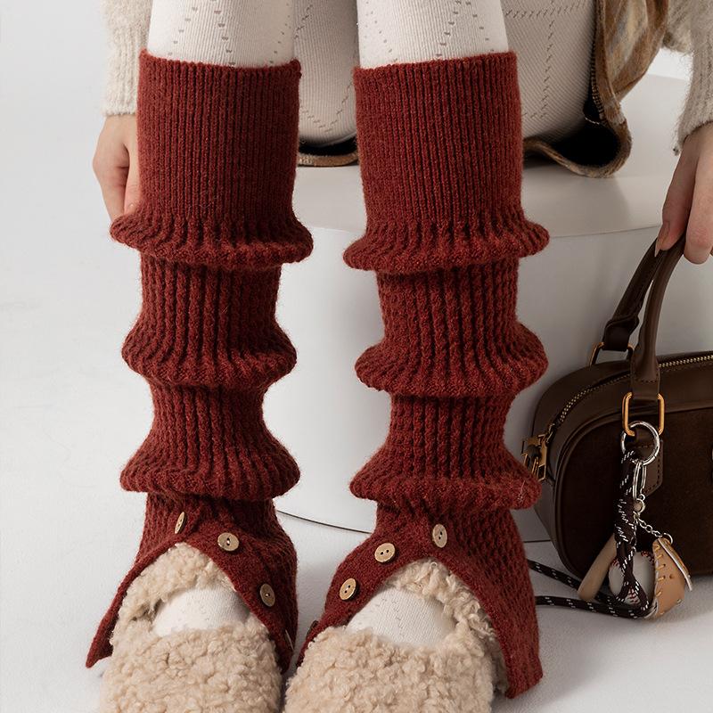 Boots Still Cotton Socks Cover Thickened Warm Calf Socks Button Split Fork Knitted Retro Milk White Wool Leg Cover