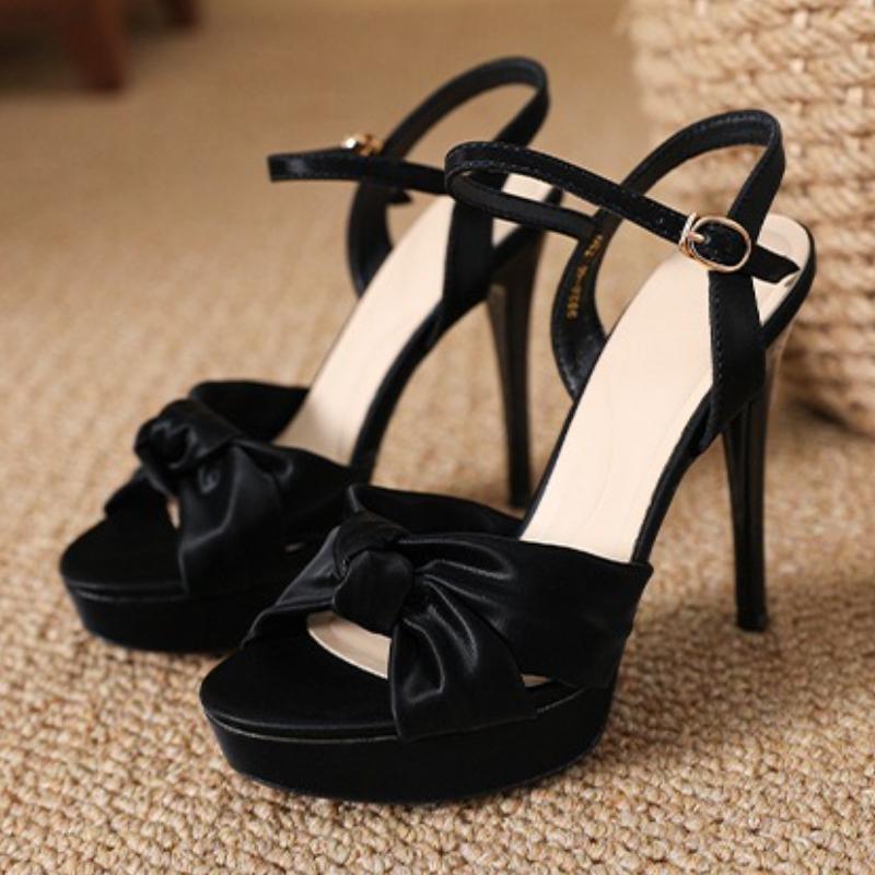 Fashion Elegant Pointed Toe Bow Platform Sandals Women Super High Heel Ankle Strap Buckle Brand Designer Shoes Sexy Open Toe Dress Shoes