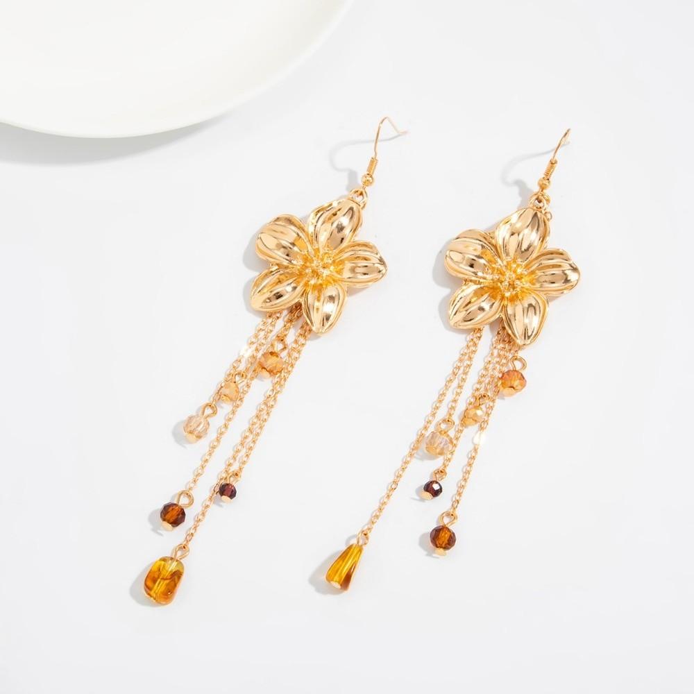 Gold Flower Pendant Necklace Punk Flower Tassels Earrings Vintage Y-shaped Chain Necklace Women