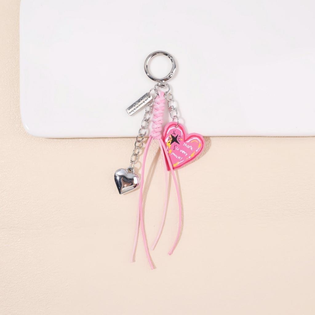 Colorful Heart Keychain Acrylic Tassel Bag Charm Sweet Letter Metal Pendant Women Girls Phone Strap Fashion Accessories