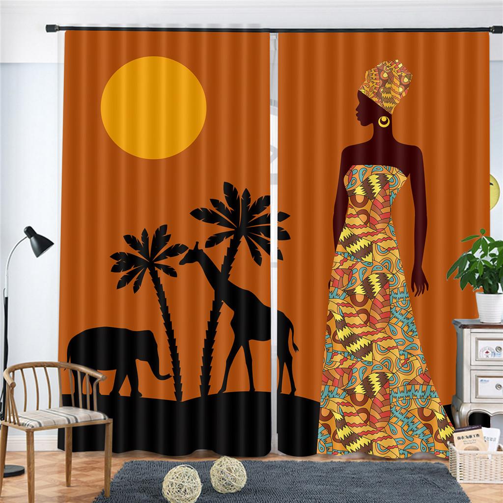 Luxury Window Curtain African Woman Art Window Curtains Living Room Outdoor Fabric Drapes Curtain Home Decor