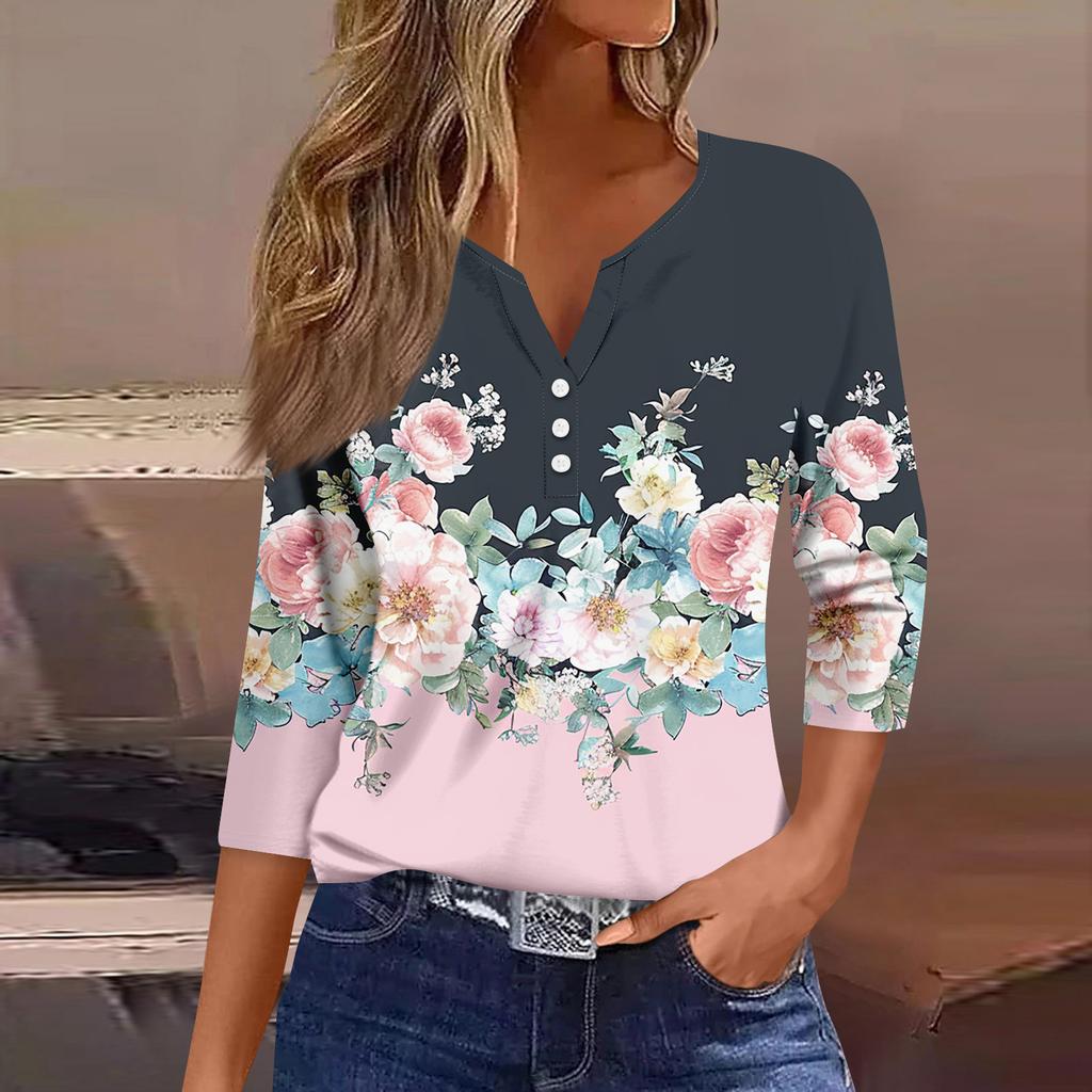 Damen 3/4-Ärmel Shirts Grafik-T-Shirts Shirts Lässige Basic-Tops Pullover