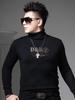 European Style 2025 New Men's High-Neck Sweater Trendy Brand Printed Warm Base Layer Knitwear for Autumn and Winter