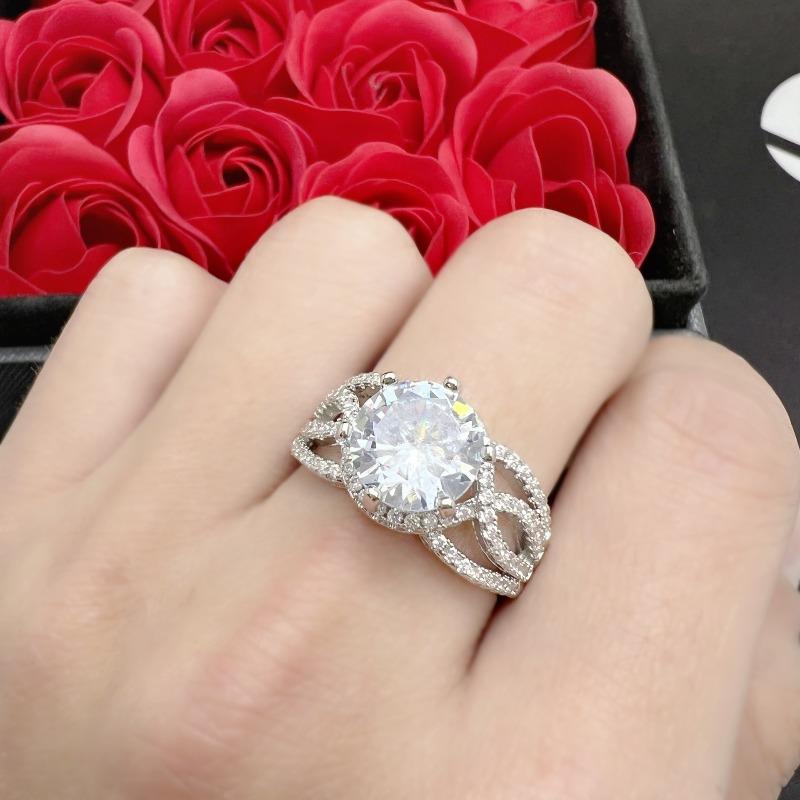 Huajie Shining Sparking Cubic Zirconia Hollow Rings for Women Wedding Engagement Ring Dazzling Accessories Trend