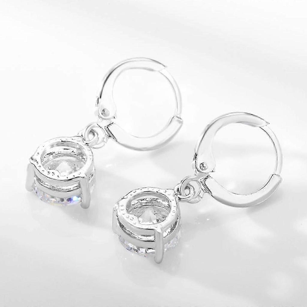 Sterling Silver Zirconia Pendant Necklace Pierced Earrings Jewelry Set