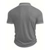 Camisa Polo de Punto de Canalé Vertical Negro para Hombre Cuello con Ribete Blanco de Contraste Manga Corta Top Casual