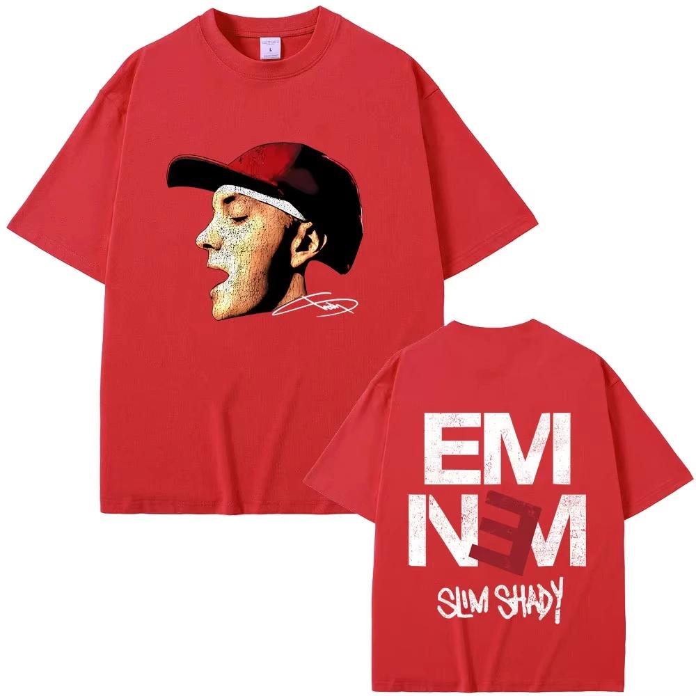 Rapper Eminem Face Graphic T-shirt Slim Shady Album Printed Tshirt Men Women Hip Hop Fashion Pop Music T Shirts Male Casual Tees