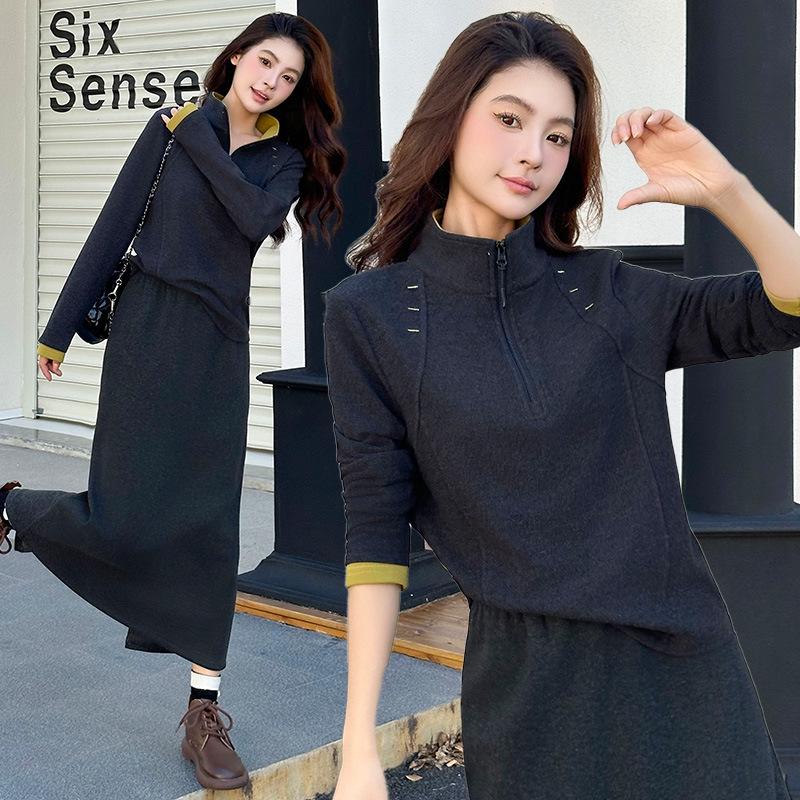 Stylish Slimming Long-Sleeve Fleece-Lined Half-Zip Sweatshirt for Autumn/Winter L