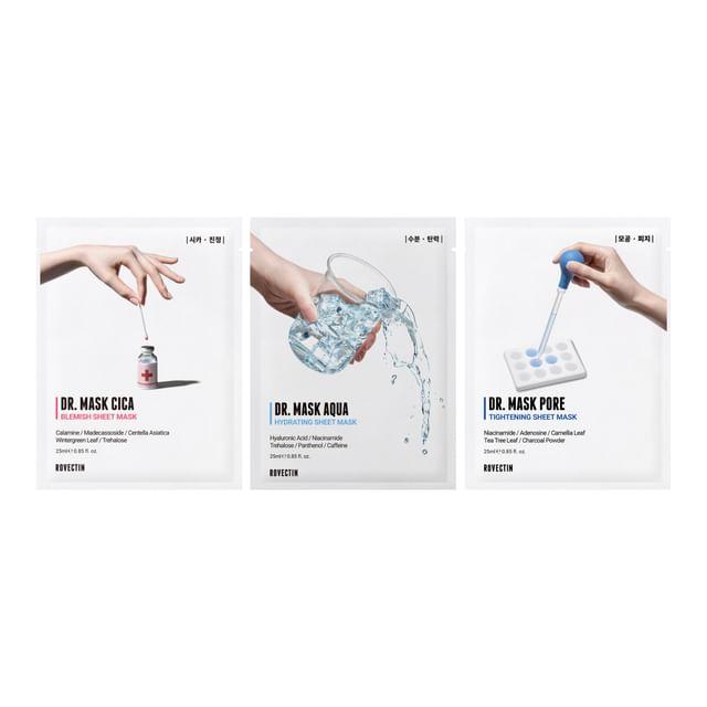 

Rovectin Dr.Mask Cica, Aqua, Маски для пор 25мл х 5шт, Живильні, Зволожуючі, Корейська косметика, Kbeauty Aqua