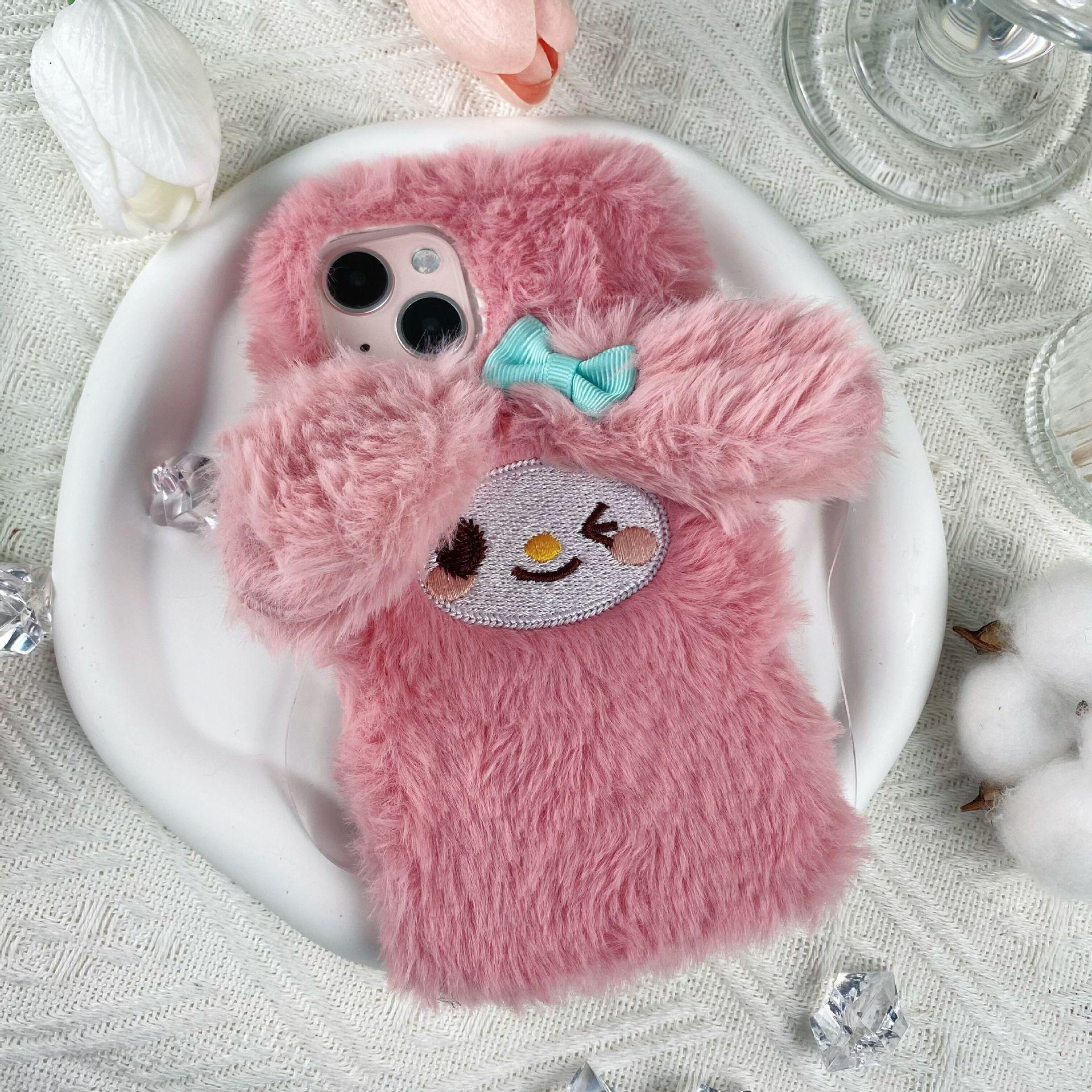 

Японский и корейский розовый плюшевый Мелоди для iPhone16Promax для Apple 15 Чехол для мобильного телефона Осень и зима 13 Всесторонний For iPhone 17PROMAX