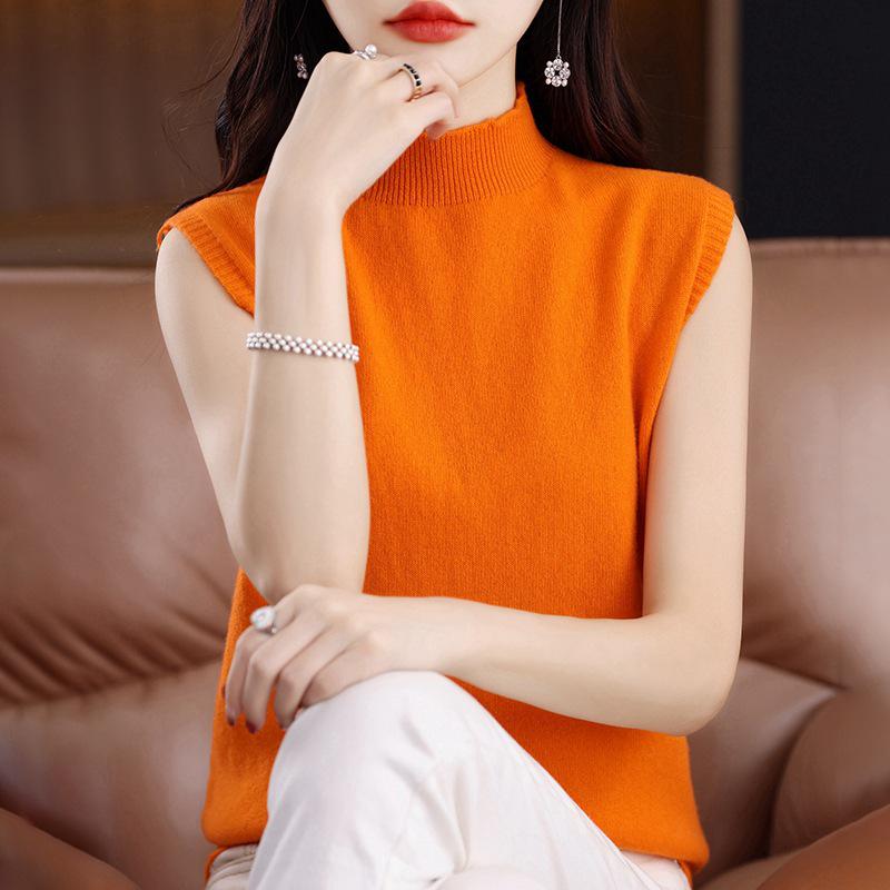 Cross-Border Sleeveless Half-High Collar Women's Slim Knit Camisole - Summer Style Pullover