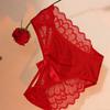 Women's Mid-Waist Bowknot Hollow Lace Panties In Satin Underwear
