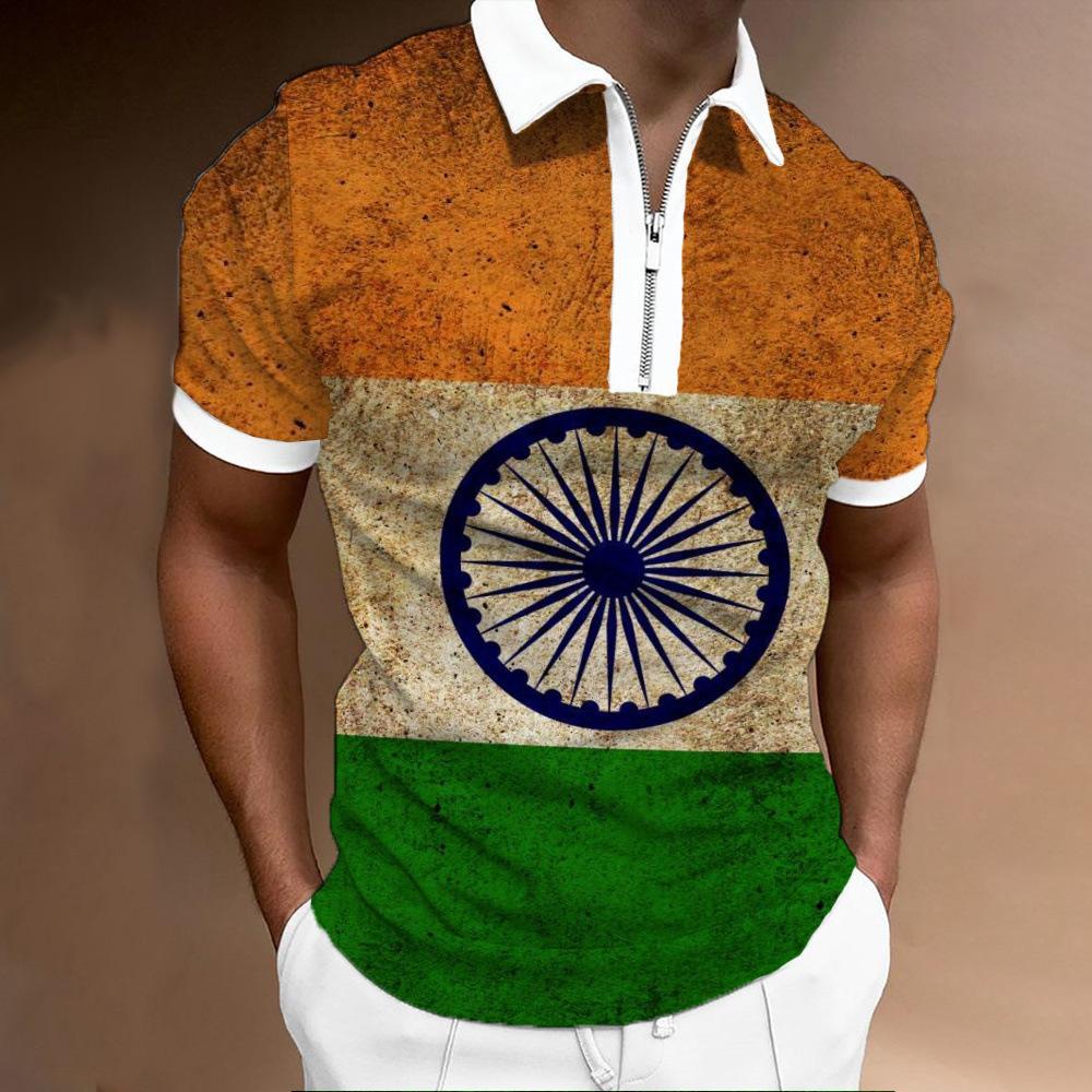 Independent Station Hot Sale Men'S Polo Shirt 3D Digital Printing Casual Trend Zipper Short Sleeve Shirt