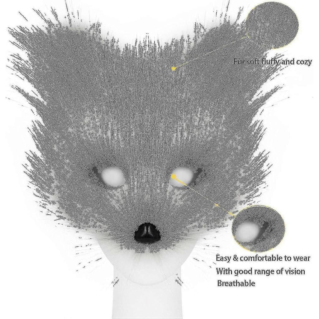 2024Faux Fur Fox Tail Cat Wolf Cosplay Costume Set Plush Mask Fluffy Paw Gloves Halloween Christmas