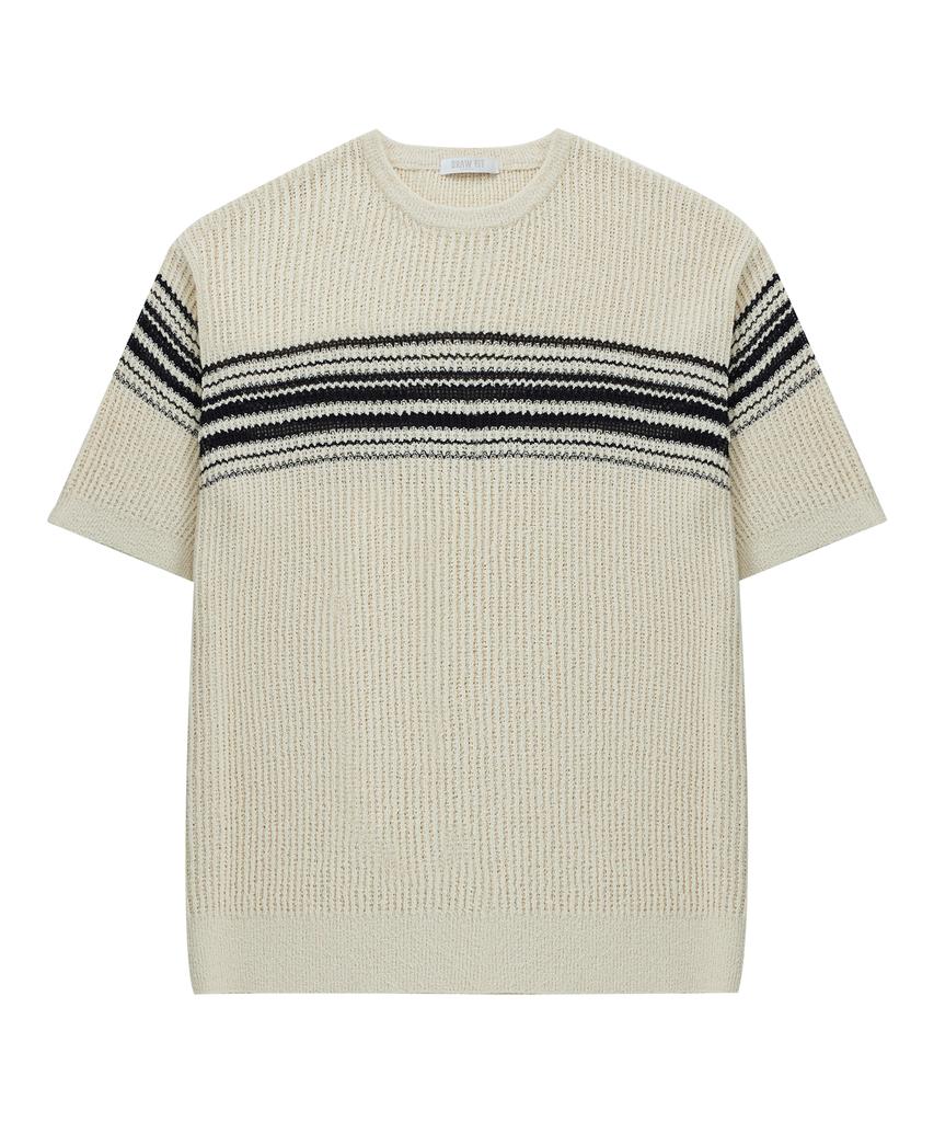 DRAW FIT Boucle Edge Stripe Half Knit [Cream]