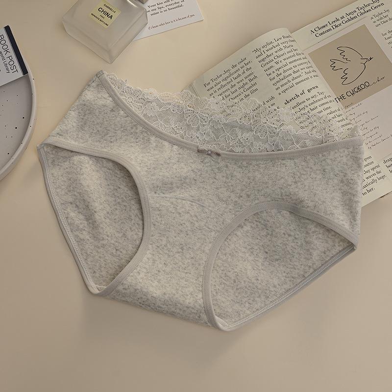 Damen Frühling und Herbst Spitze Rand Reine Baumwolle 10A Bakteriostatisch Erweiterter Schritt Hüfte Mittlere Taille Dreieck Slip