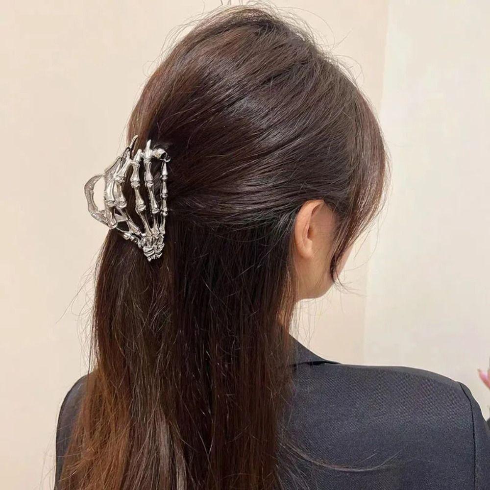 Skull Skeleton Hand Bone Skeleton Shark Clip Hollow Metal Hair Claw Skull Paw Hair Claw  Ladies