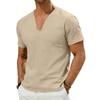 Men's New Beach Short-sleeve Casual Color Loose Deep V-neck Linen Top