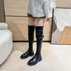 Leather over-knee boots Tall women's winter new flat-bottomed boots Fleece leather boots