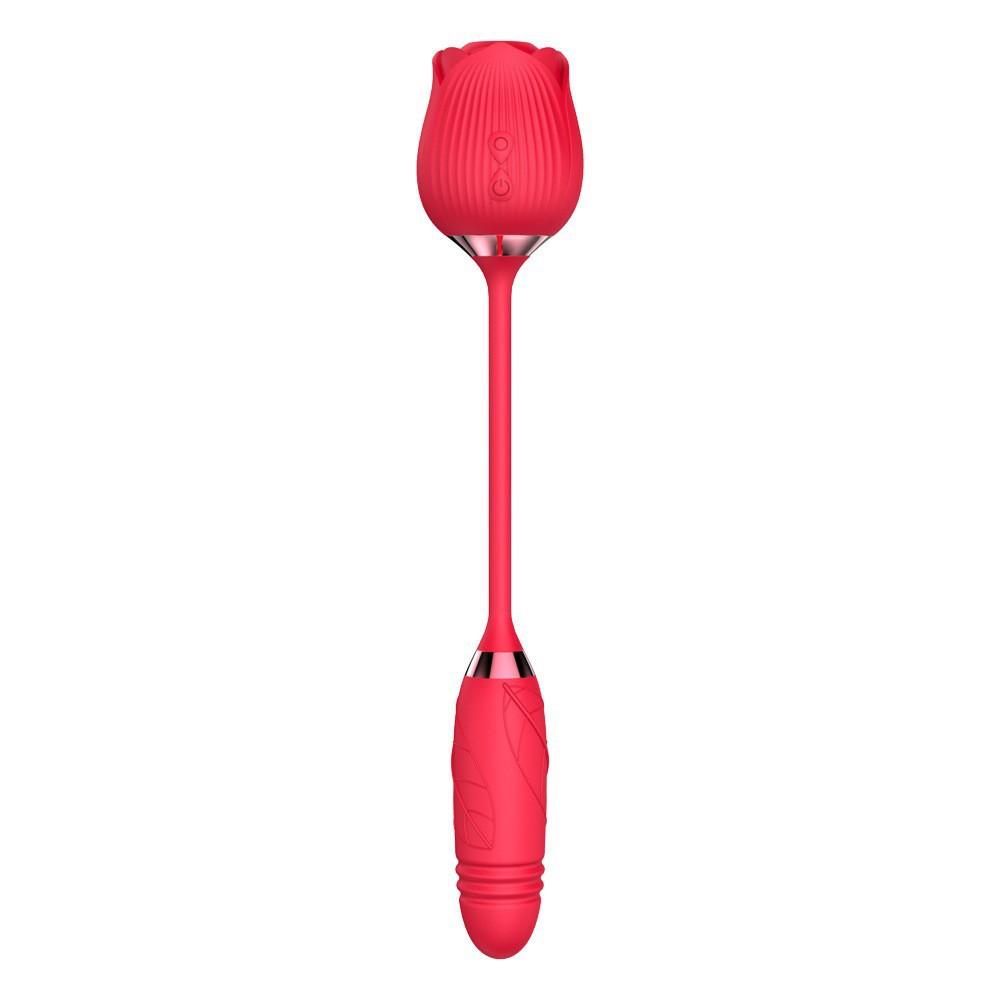 Rose Shape Double Headed Vagina Sucking Telescopic Vibrator Nipple Sucker Oral Licking Clitoris Stimulation Sex Toys For Women