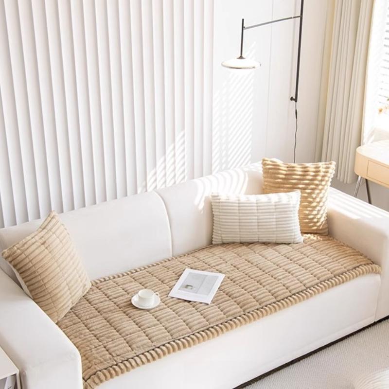 Thick Quilting Process Bench Cushion Corduroy Warm Sofa Mat Autumn and Winter Simple Solid Color Plush Cushions Anti Slip Wear-resistant Non Shifting