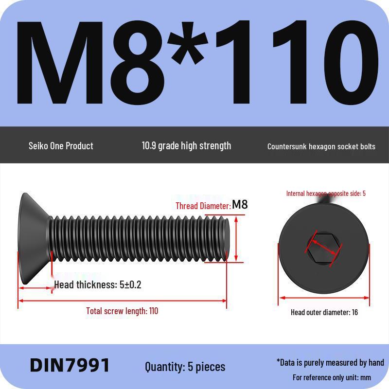 

Black Grade 10.9 Countersunk Hex Socket Head Cap Screws - Flat Head in Sizes M6, M8, M10, M12, M16.